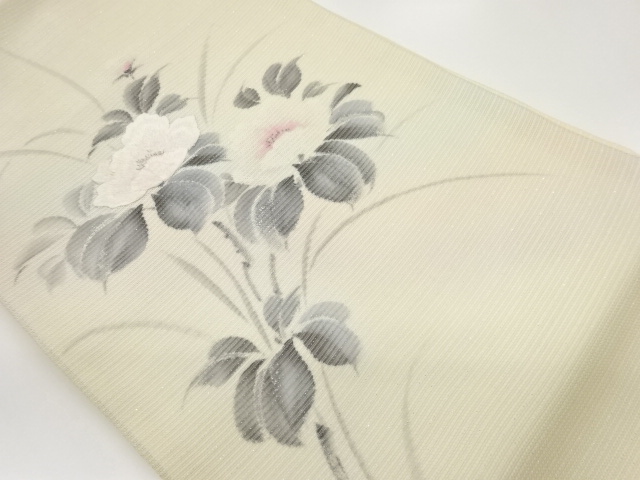 JAPANESE NAGOYA OBI FOR SUMMER / EMBROIDERY / GIN-TOSHI / HAND PAINTED / ARTIST WORK